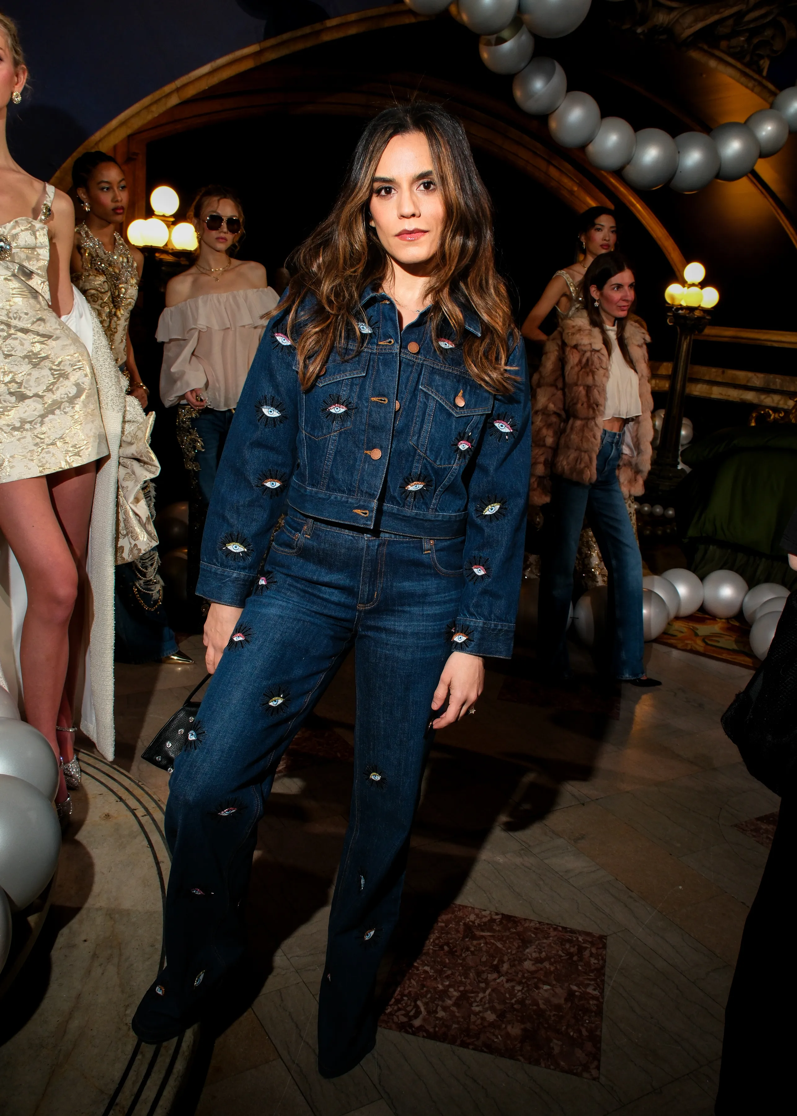 ALICE + OLIVIA Roxie Embellished Jean and Chloe Embellished Denim Jacket styled together for multiple occasions