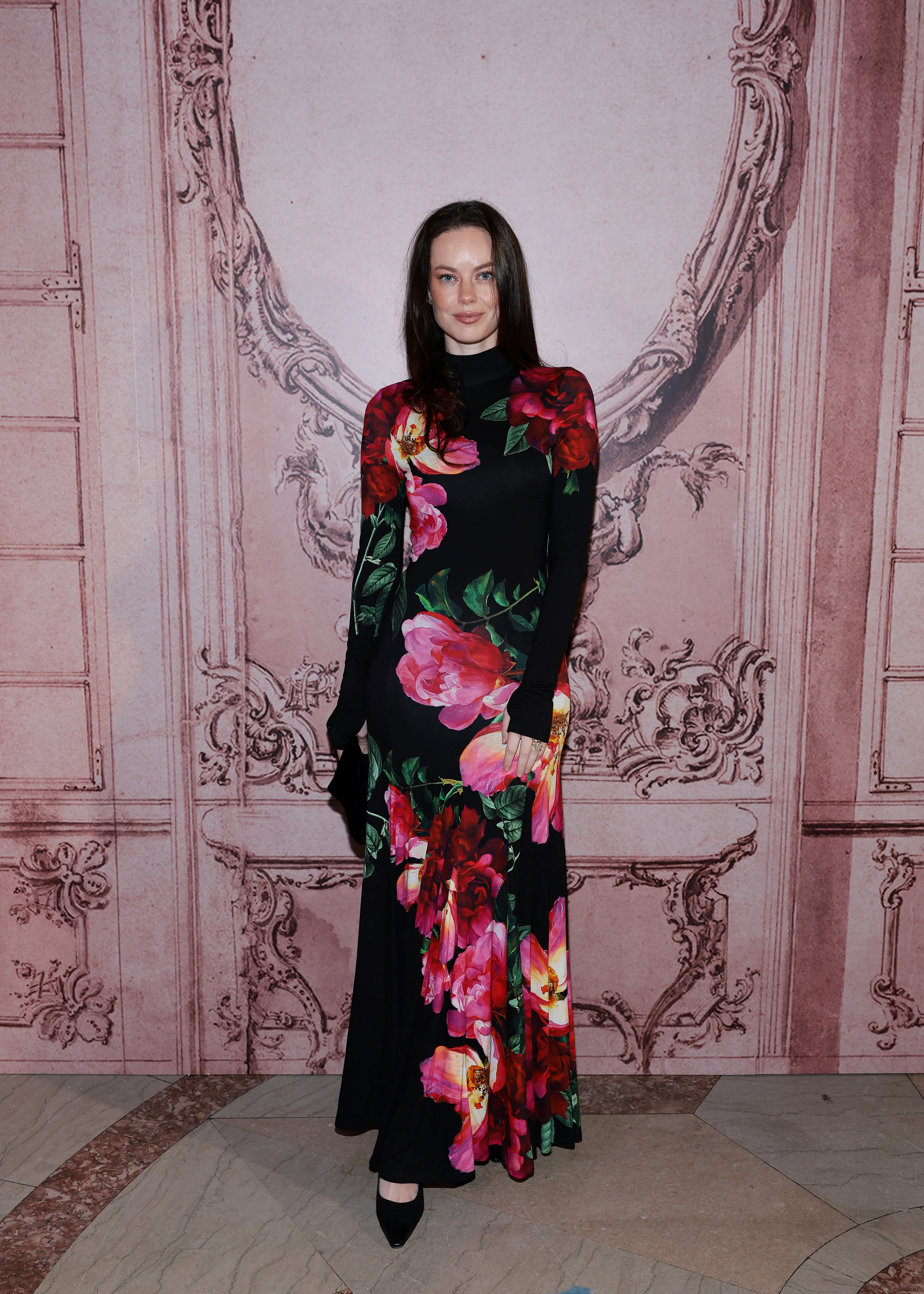 Emily Rockefeller wearing the ALICE + OLIVIA Augusta Open Back Maxi Dress at a New York Fashion Week event