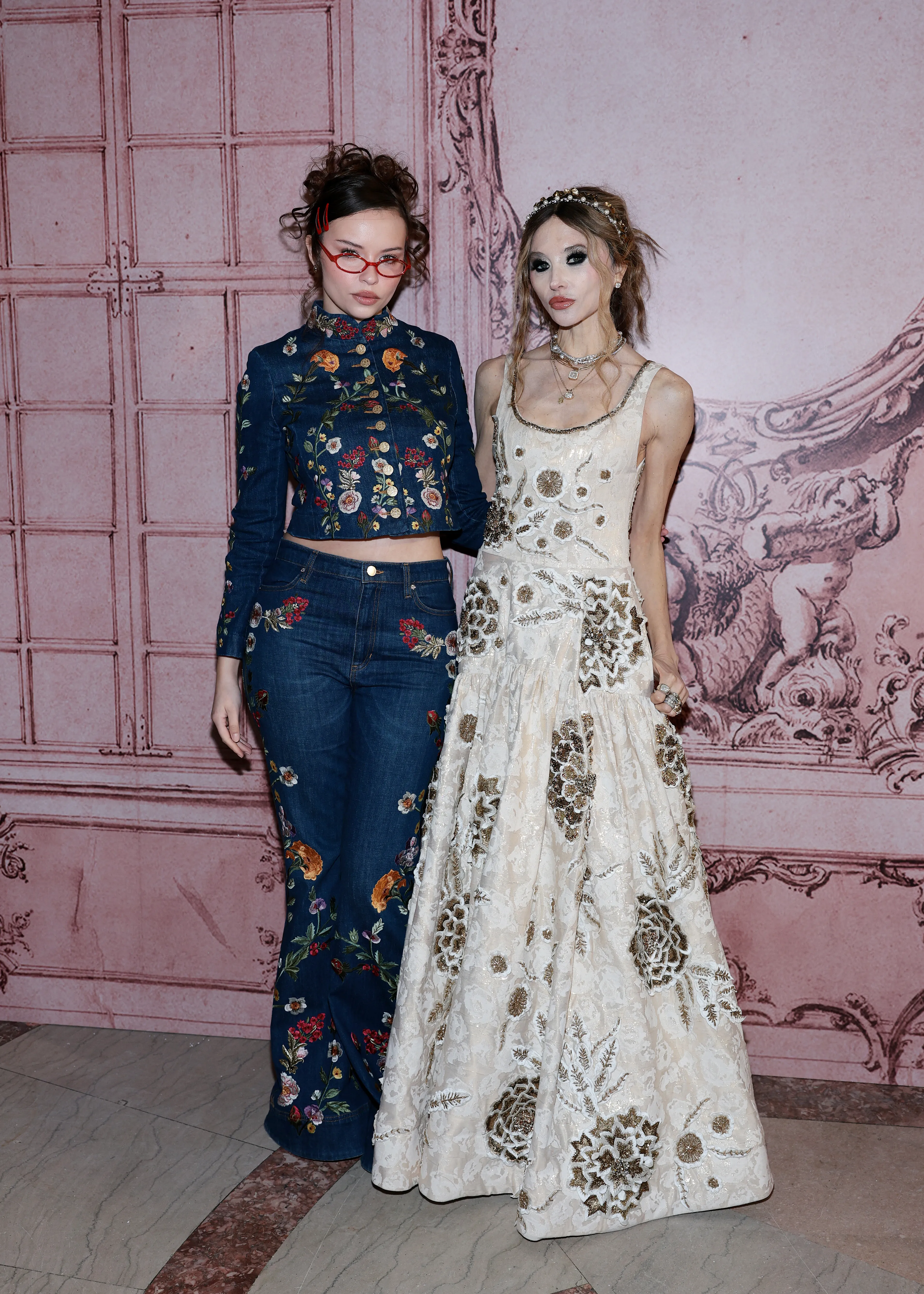 Isabella Briggs at the ALICE + OLIVIA NYFW Spring 2026 Presentation wearing embroidered denim